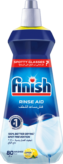Using Finish Rinse Aid regularly will prevent water spots and will give you brilliant shine on glasses and dishes
